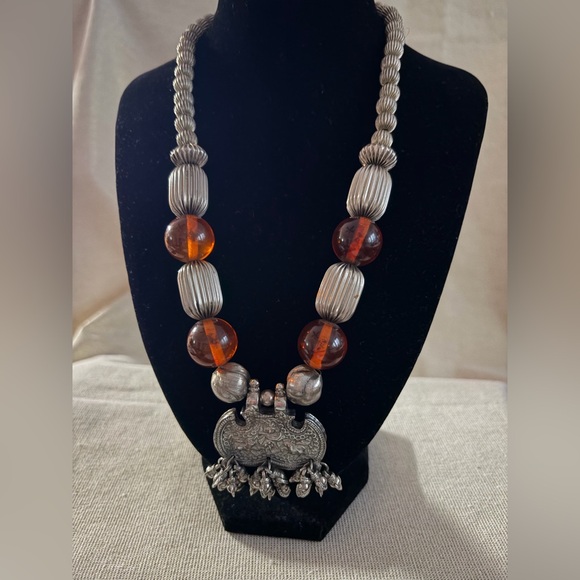 Accessocraft Jewelry - Accessocraft  NYC Amber and Silver-Tone Pendant Necklace - Women Jewelry